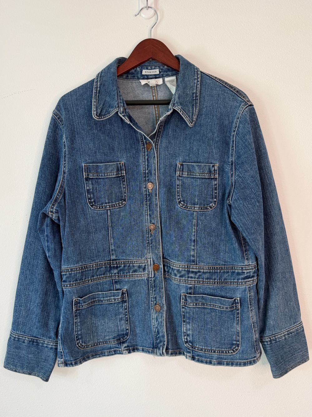 Vintage 90s Jones Sport Blue Denim Jean Jacket Womens XL Western Utility Chore‎